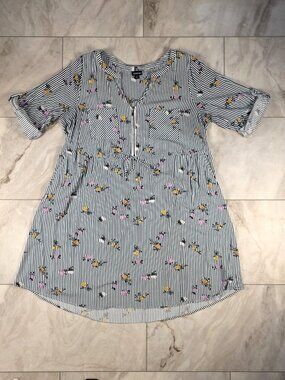 Torrid Plus 2 Green Stripe Floral Shirt Dress Challis Pockets